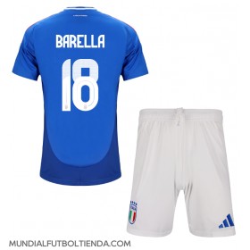 Camiseta Italia Nicolo Barella #18 Primera Equipación Replica Eurocopa 2024 para niños mangas cortas (+ Pantalones cortos)
